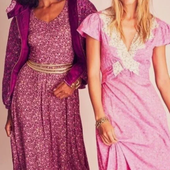 NWOT LoveShackFancy Minuet Lace Trim Midi Dress in Crushed Blueberries XS $425